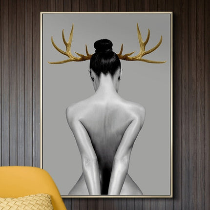 Nordic Antlers Girl Canvas Print - Personalized Wall Art
