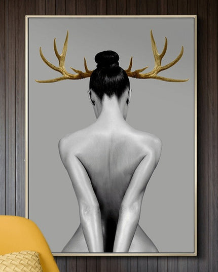 Nordic Antlers Girl Canvas Print - Personalized Wall Art