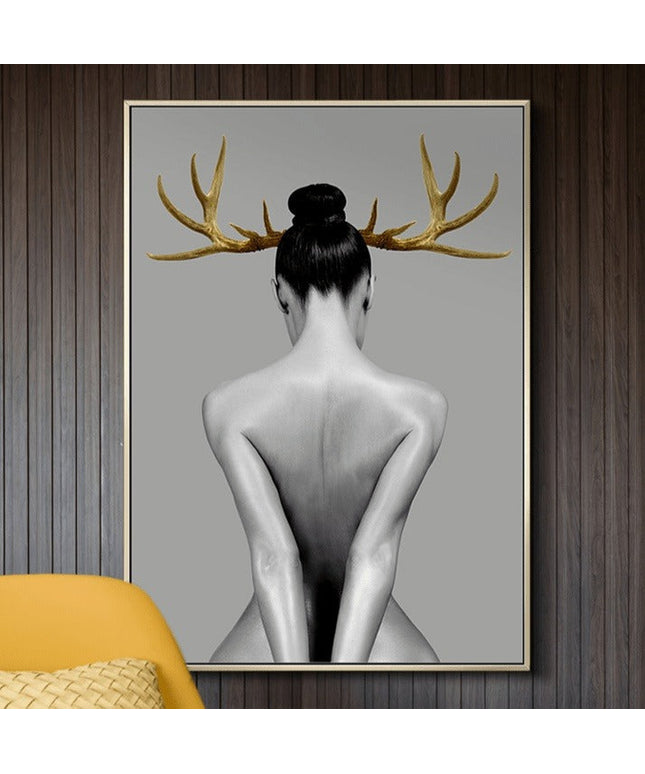 Nordic Antlers Girl Canvas Print - Personalized Wall Art