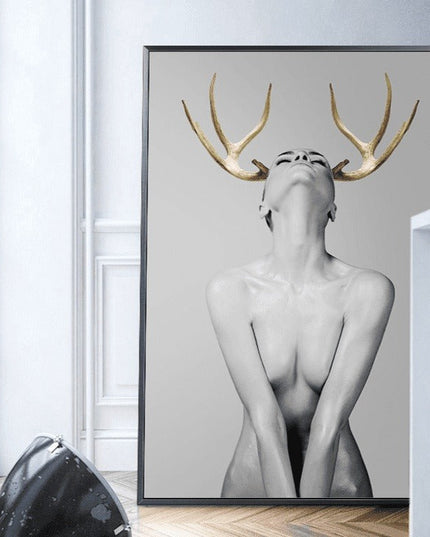 Nordic Antlers Girl Canvas Print - Personalized Wall Art