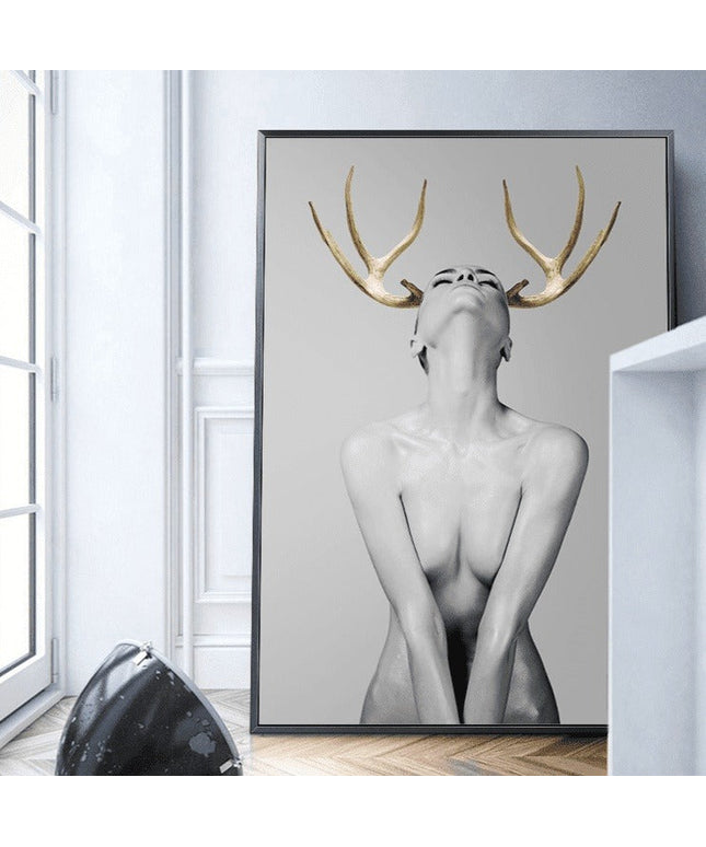Nordic Antlers Girl Canvas Print - Personalized Wall Art