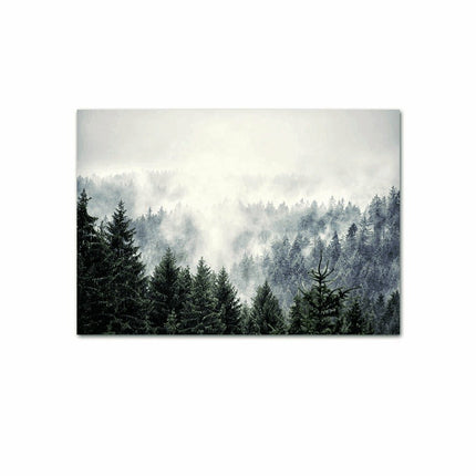 Nordic Fog Forest Deer Canvas Print - Moody Wall Poster