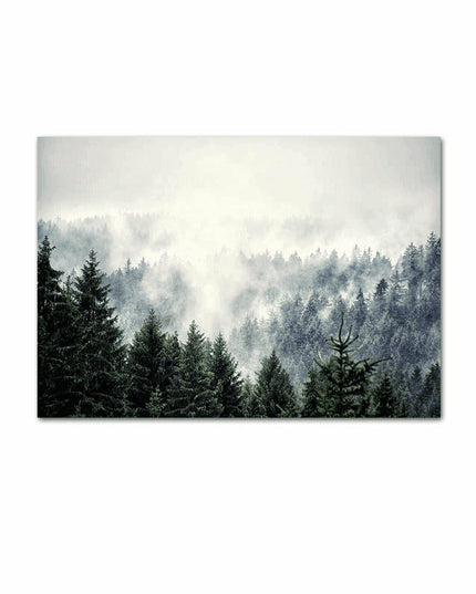 Nordic Fog Forest Deer Canvas Print - Moody Wall Poster