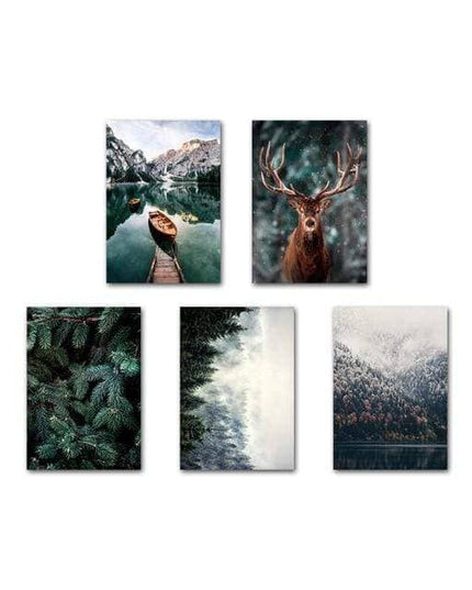 Nordic Fog Forest Deer Canvas Print - Moody Wall Poster