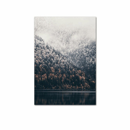 Nordic Fog Forest Deer Canvas Print - Moody Wall Poster