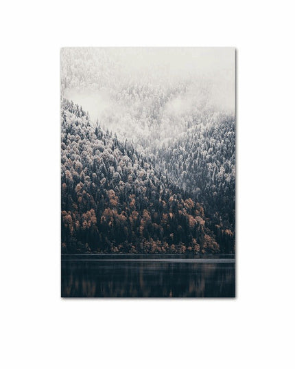 Nordic Fog Forest Deer Canvas Print - Moody Wall Poster