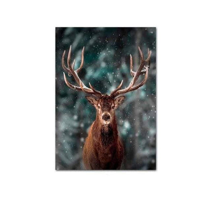 Nordic Fog Forest Deer Canvas Print - Moody Wall Poster