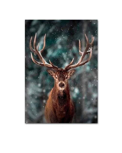 Nordic Fog Forest Deer Canvas Print - Moody Wall Poster