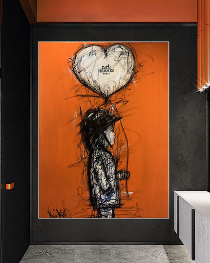 Orange Boy: Heart Balloon with Hermes Paris Wall Poster