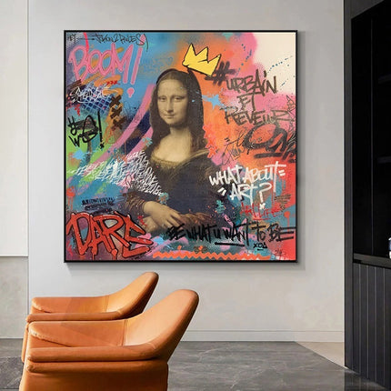 Playful Mona Lisa Graffiti Canvas Print: A Twist on Classic Art