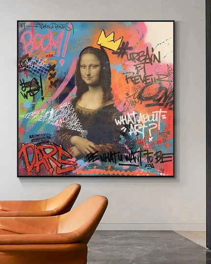Playful Mona Lisa Graffiti Canvas Print: A Twist on Classic Art
