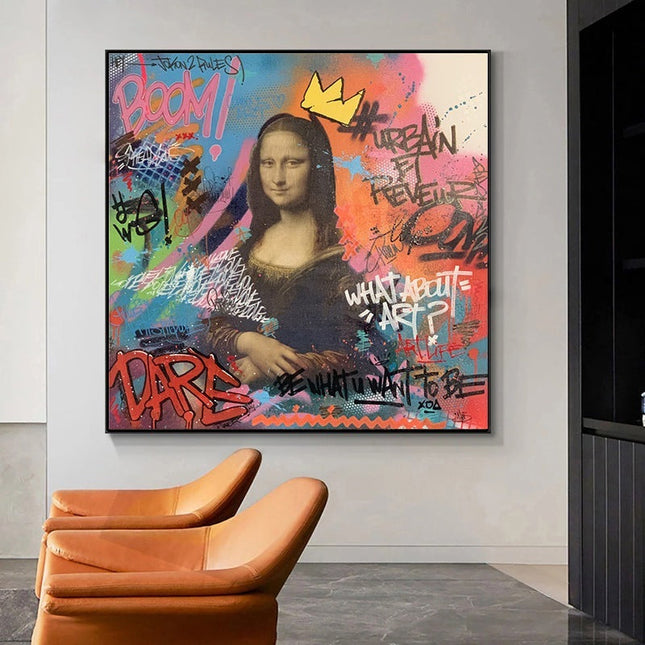 Playful Mona Lisa Graffiti Canvas Print: A Twist on Classic Art