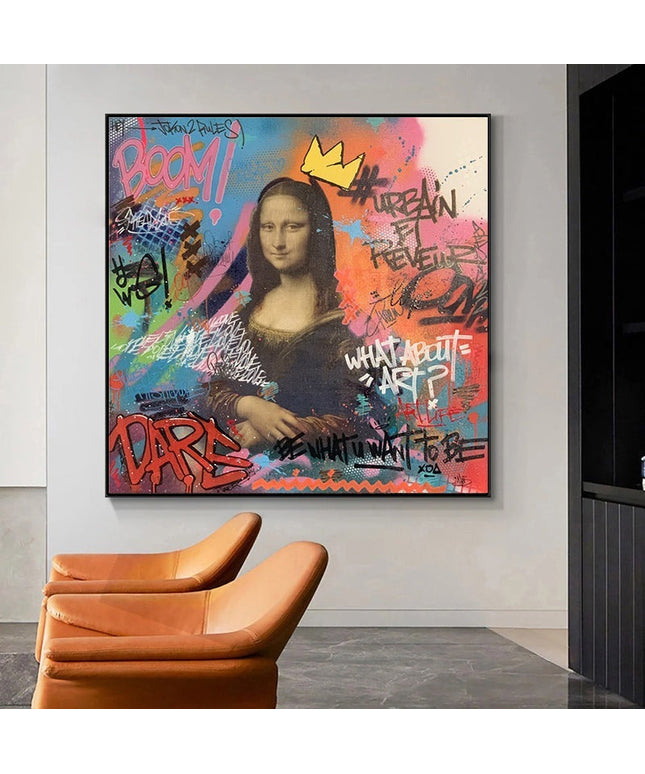 Playful Mona Lisa Graffiti Canvas Print: A Twist on Classic Art