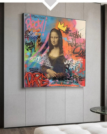 Playful Mona Lisa Graffiti Canvas Print: A Twist on Classic Art