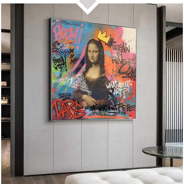 Playful Mona Lisa Graffiti Canvas Print: A Twist on Classic Art