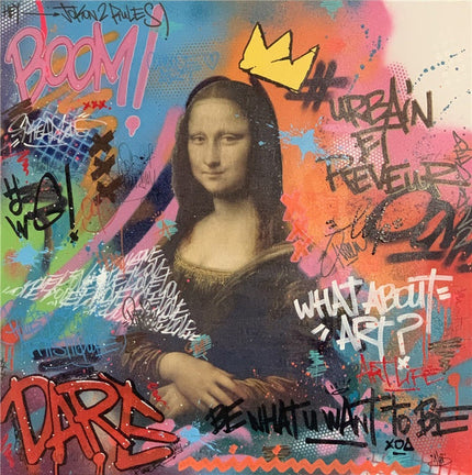 Playful Mona Lisa Graffiti Canvas Print: A Twist on Classic Art