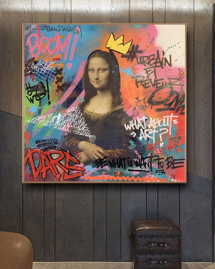 Playful Mona Lisa Graffiti Canvas Print: A Twist on Classic Art