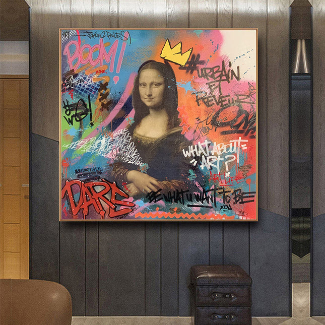 Playful Mona Lisa Graffiti Canvas Print: A Twist on Classic Art