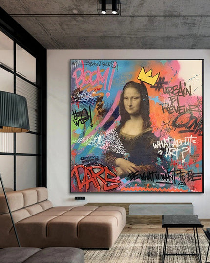 Playful Mona Lisa Graffiti Canvas Print: A Twist on Classic Art
