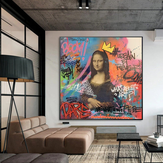Playful Mona Lisa Graffiti Canvas Print: A Twist on Classic Art