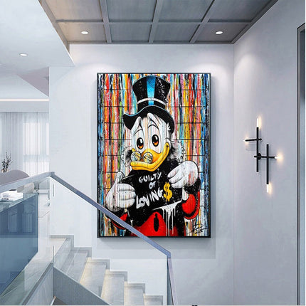 Playful Provocation - Cartoon Donald Duck Guilty of Loving Money Canvas Wall Poster