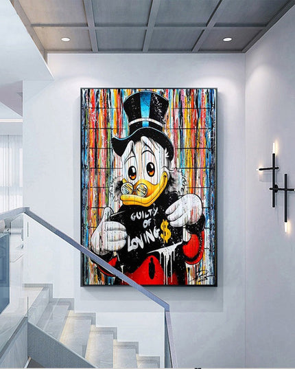 Playful Provocation - Cartoon Donald Duck Guilty of Loving Money Canvas Wall Poster