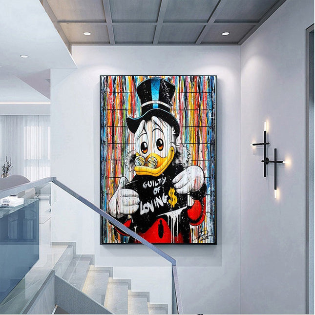 Playful Provocation - Cartoon Donald Duck Guilty of Loving Money Canvas Wall Poster