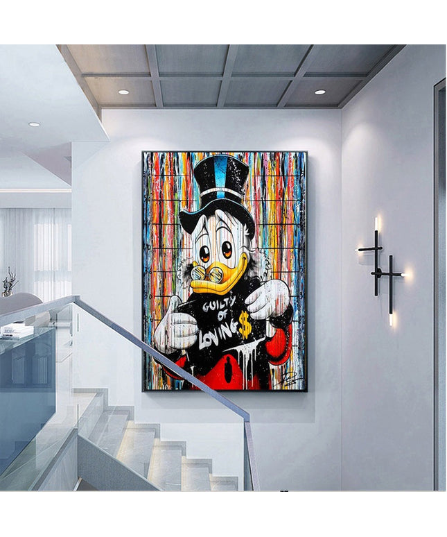 Playful Provocation - Cartoon Donald Duck Guilty of Loving Money Canvas Wall Poster