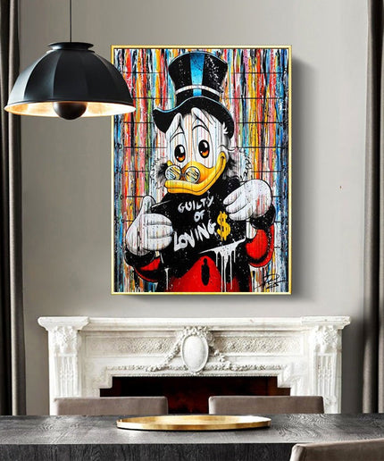 Playful Provocation - Cartoon Donald Duck Guilty of Loving Money Canvas Wall Poster