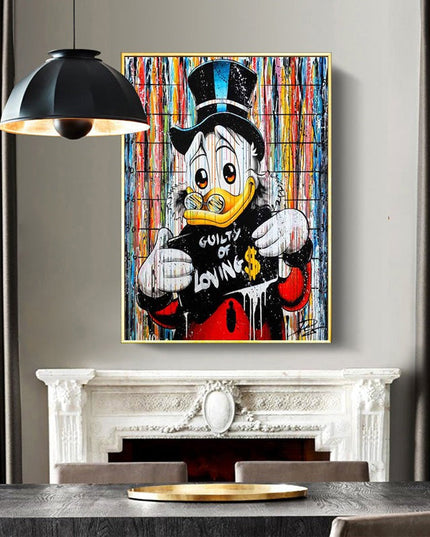 Playful Provocation - Cartoon Donald Duck Guilty of Loving Money Canvas Wall Poster