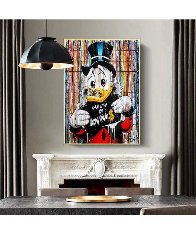 Playful Provocation - Cartoon Donald Duck Guilty of Loving Money Canvas Wall Poster