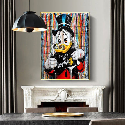 Playful Provocation - Cartoon Donald Duck Guilty of Loving Money Canvas Wall Poster