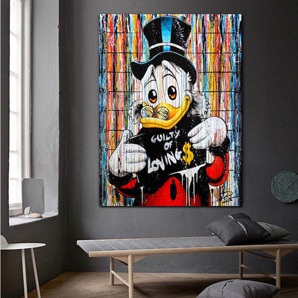 Playful Provocation - Cartoon Donald Duck Guilty of Loving Money Canvas Wall Poster