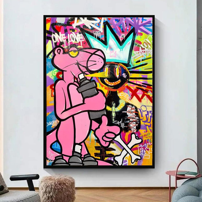 Playful Streets: Pink Panther Graffiti Art Print Wall Poster