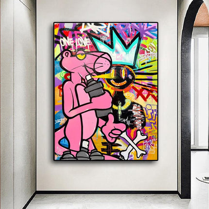 Playful Streets: Pink Panther Graffiti Art Print Wall Poster