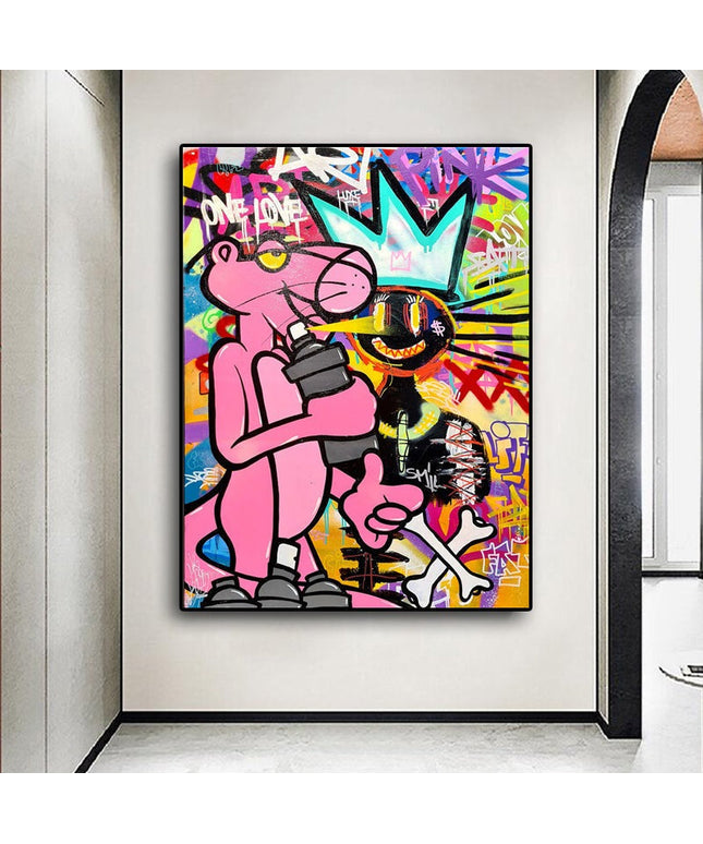 Playful Streets: Pink Panther Graffiti Art Print Wall Poster