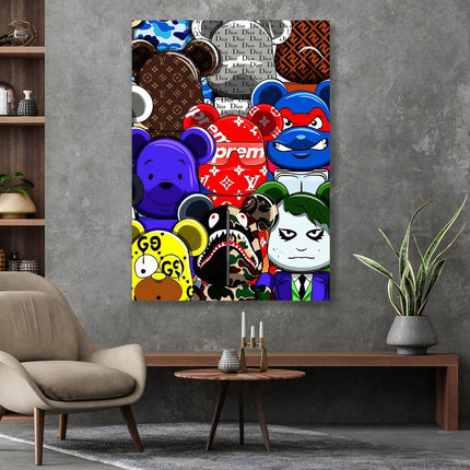 Pop Art Anime Bear Kaws Canvas Print: Modern, Vibrant Wall Decor