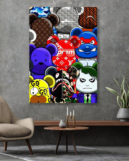 Pop Art Anime Bear Kaws Canvas Print: Modern, Vibrant Wall Decor