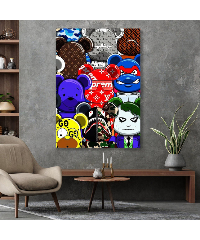 Pop Art Anime Bear Kaws Canvas Print: Modern, Vibrant Wall Decor