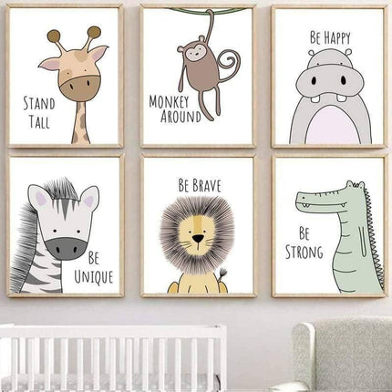 Positive Cartoon Animals Canvas Print - Uplifting Whimsical Art