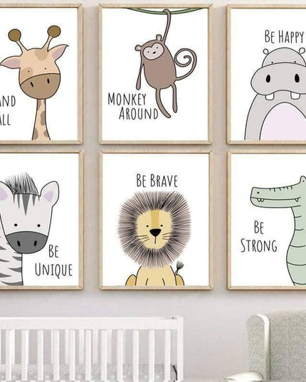 Positive Cartoon Animals Canvas Print - Uplifting Whimsical Art