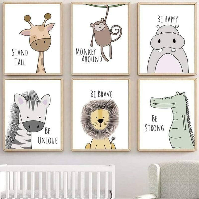 Positive Cartoon Animals Canvas Print - Uplifting Whimsical Art