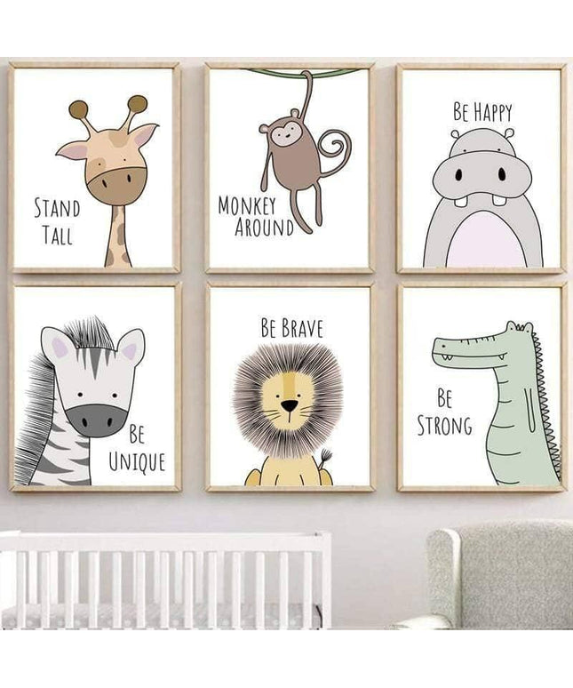 Positive Cartoon Animals Canvas Print - Uplifting Whimsical Art