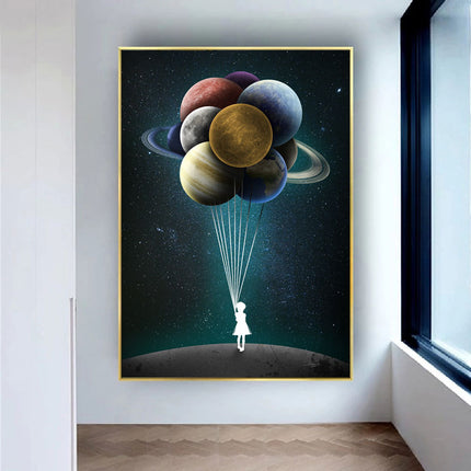 Reach for the Stars: Space Dreaming Girl Canvas Print Wall Poster