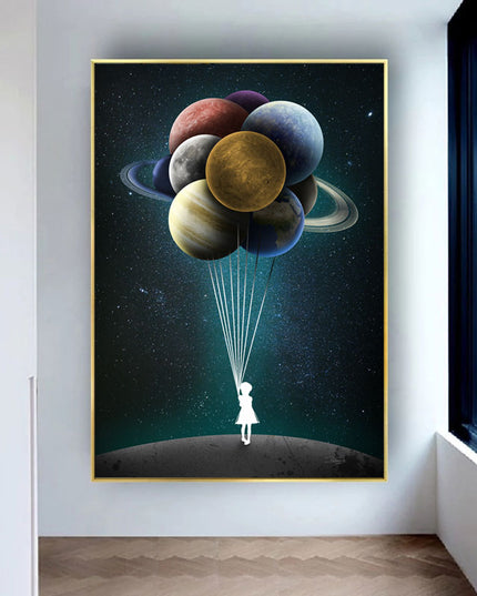 Reach for the Stars: Space Dreaming Girl Canvas Print Wall Poster