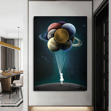 Reach for the Stars: Space Dreaming Girl Canvas Print Wall Poster