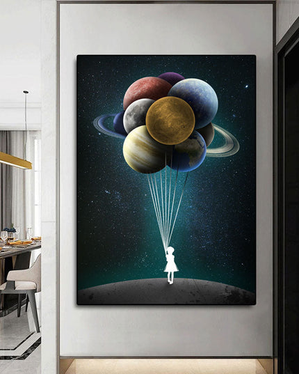 Reach for the Stars: Space Dreaming Girl Canvas Print Wall Poster