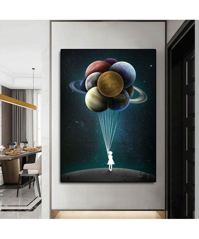 Reach for the Stars: Space Dreaming Girl Canvas Print Wall Poster