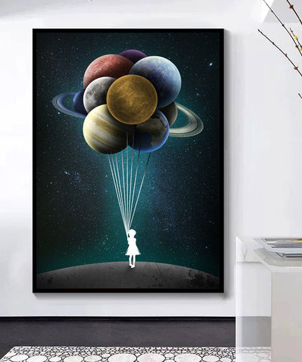 Reach for the Stars: Space Dreaming Girl Canvas Print Wall Poster