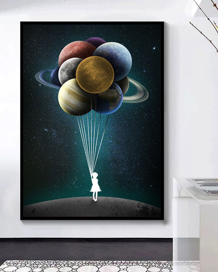 Reach for the Stars: Space Dreaming Girl Canvas Print Wall Poster
